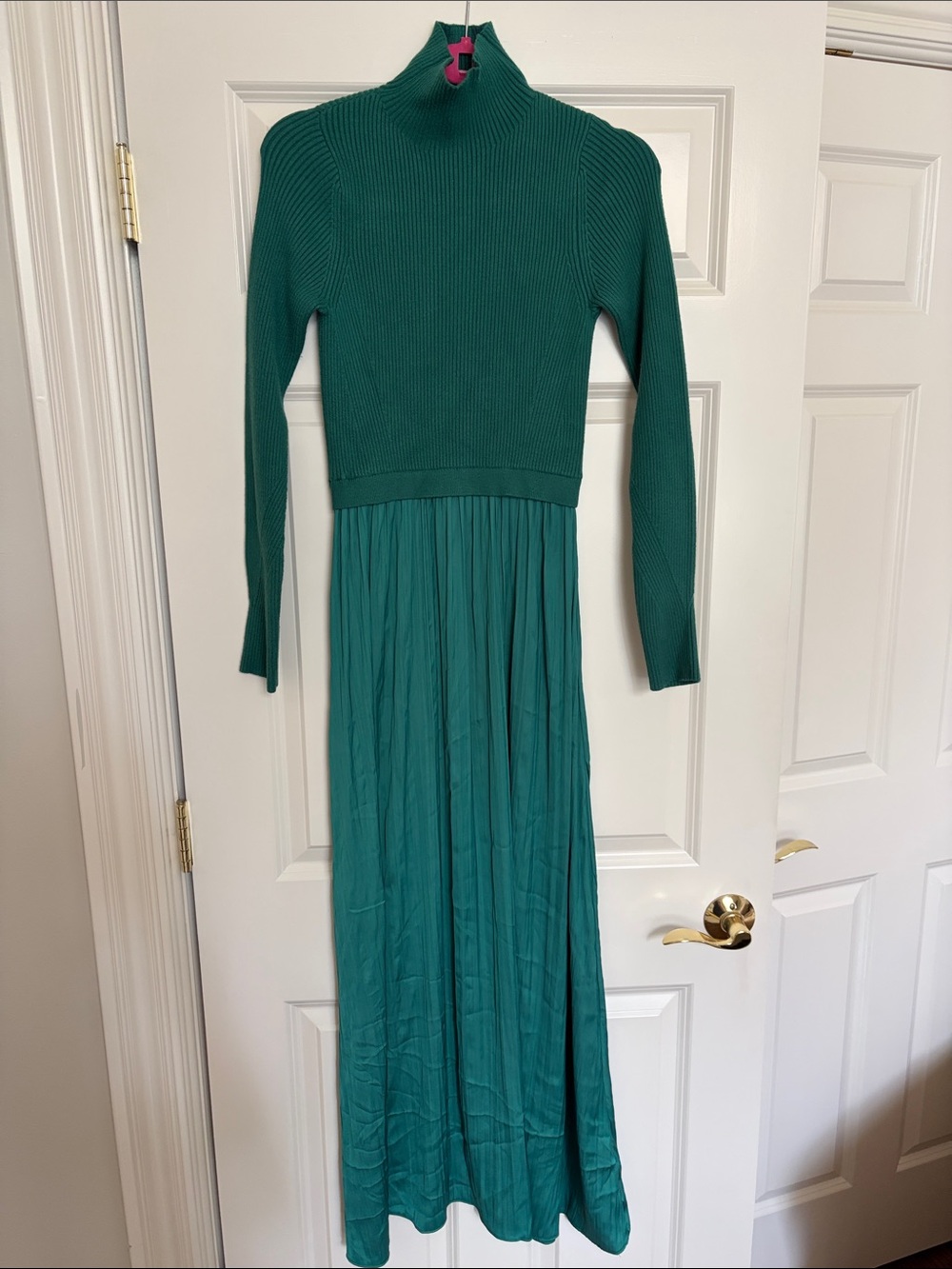 Anthropologie Teal Green Ribbed Mock-Neck Maxi Dress